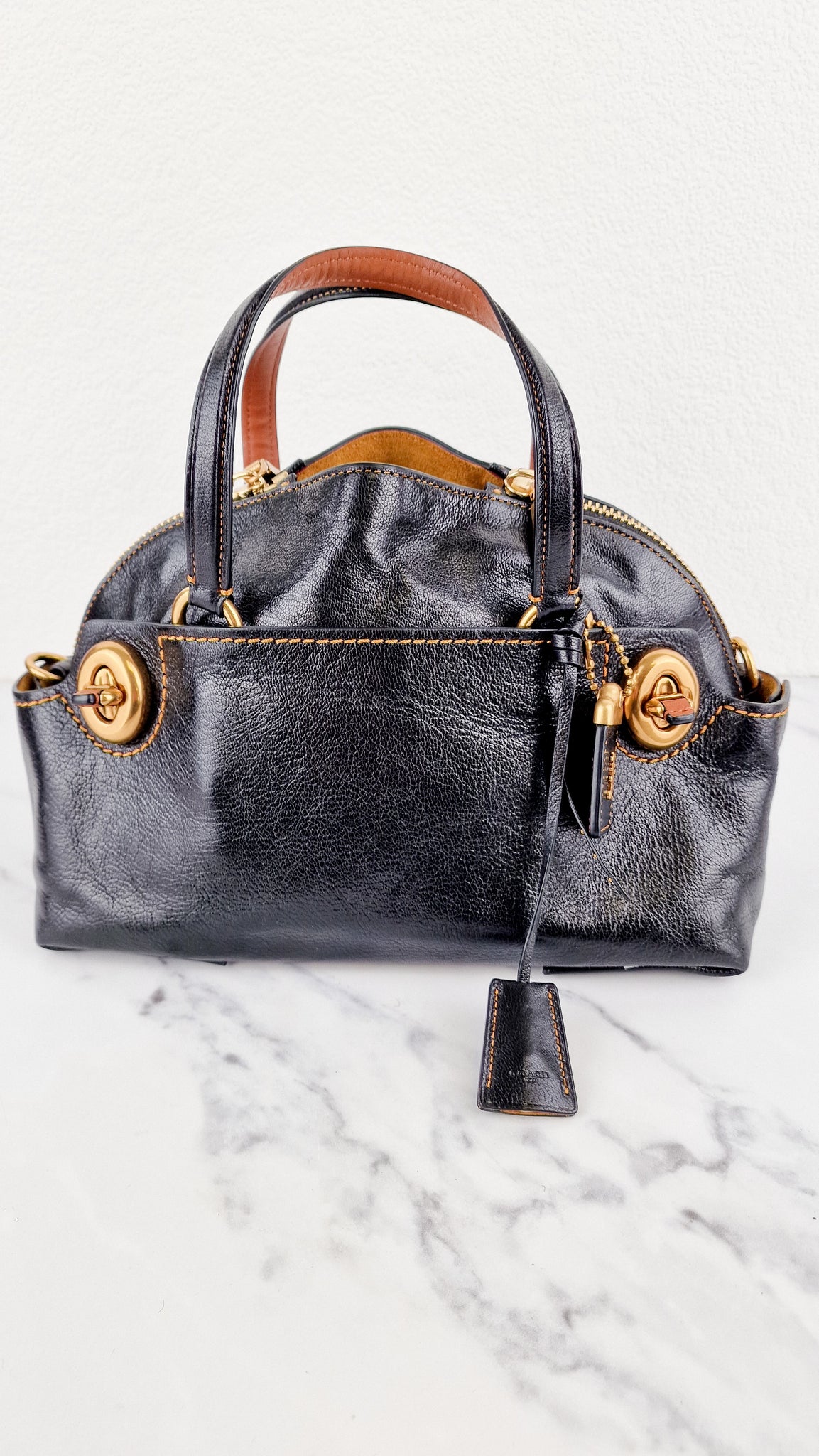 Coach 1941 Outlaw Satchel Bag in Black Polished Grain Leather