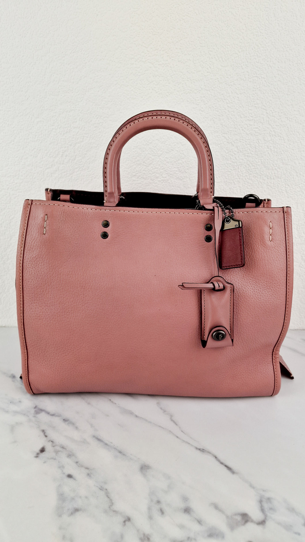 Coach 1941 Rogue 31 Dusty Rose Pink Mixed Leather Burgundy Suede - Satchel Handbag 23755