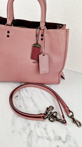 Coach 1941 Rogue 31 Dusty Rose Pink Mixed Leather Burgundy Suede - Satchel Handbag 23755