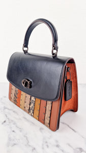 Coach Parker Top Handle With Signature Canvas Patchwork Stripes And Snakeskin Detail - Coach 79269