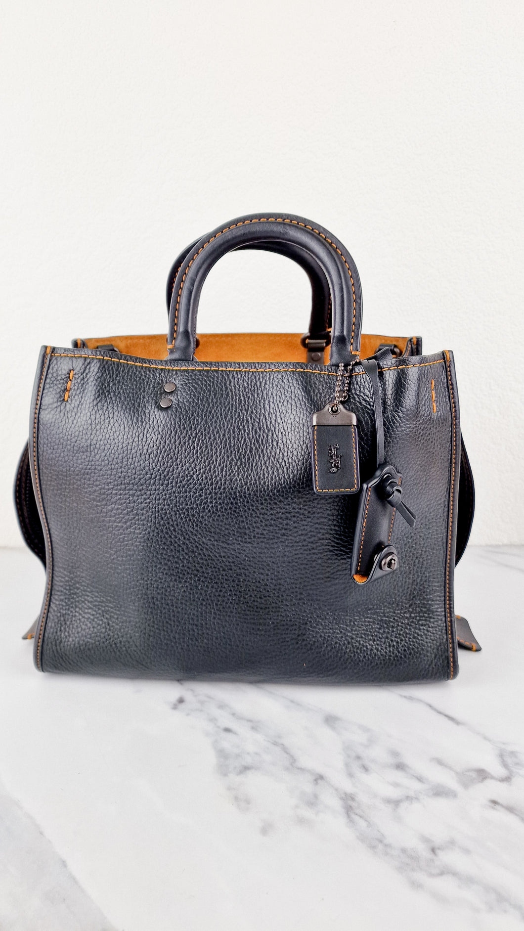 Coach 1941 Rogue 31 Black Pebble Leather Bag with Honey Suede - Classic Handbag - Coach 38124