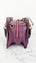 Load image into Gallery viewer, RARE Coach Prestyn Sample Bag in Purple Smooth Leather with Brass Border Rivets - 1941 Bag Coach 31734
