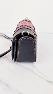 Coach 1941 Dinkier with Whipstitch Snake Trim in Black Smooth Leather With Pink Snakeskin - Crossbody Bag Clutch Mini Dinky - Coach 86819