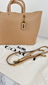 Coach 1941 Rogue Tote Bag With Floral Bow Lining in Beechwood Smooth Leather Handbag Shoulder Bag - Coach 28430