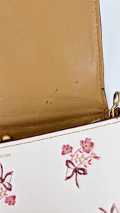 Coach 1941 Dinky Crossbody Bag in Chalk Smooth Leather With Floral Bow Pink Flowers - Coach 28433
