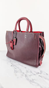 Coach 1941 Rogue 31 Oxblood Brown Pebble Leather Red Suede Lining Satchel Handbag Coach 38124