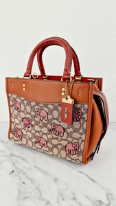 Coach Rogue 25 Signature Textile Jacquard with Embroidered Pink Elephants 1941 Handbag Coach C6165