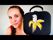 Load and play video in Gallery viewer, Coach x Jean-Michel Basquiat Square Bag with Banana artwork - Smooth Black Leather Crossbody Bag Handbag - Coach 6898
