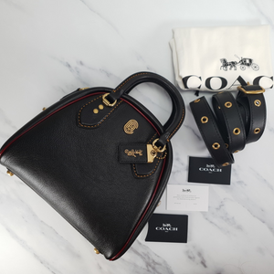 Coach 1941 Marleigh Satchel in Black Leather Bowling Bag Handbag