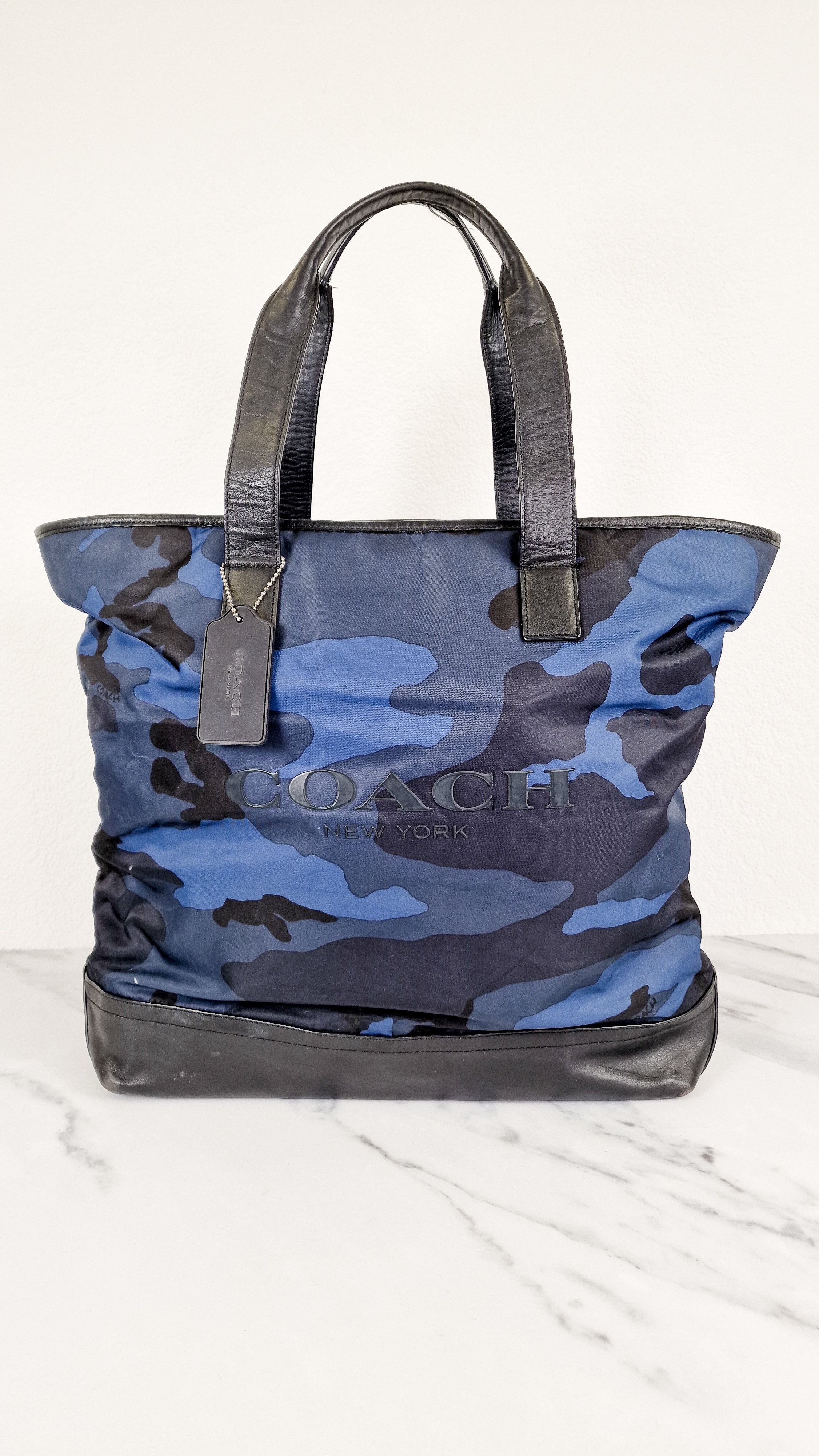 blue camo coach backpack Coach Mercer Tote in Printed Nylon with Urban Camo & Black Leather Det – Essex Fashion House