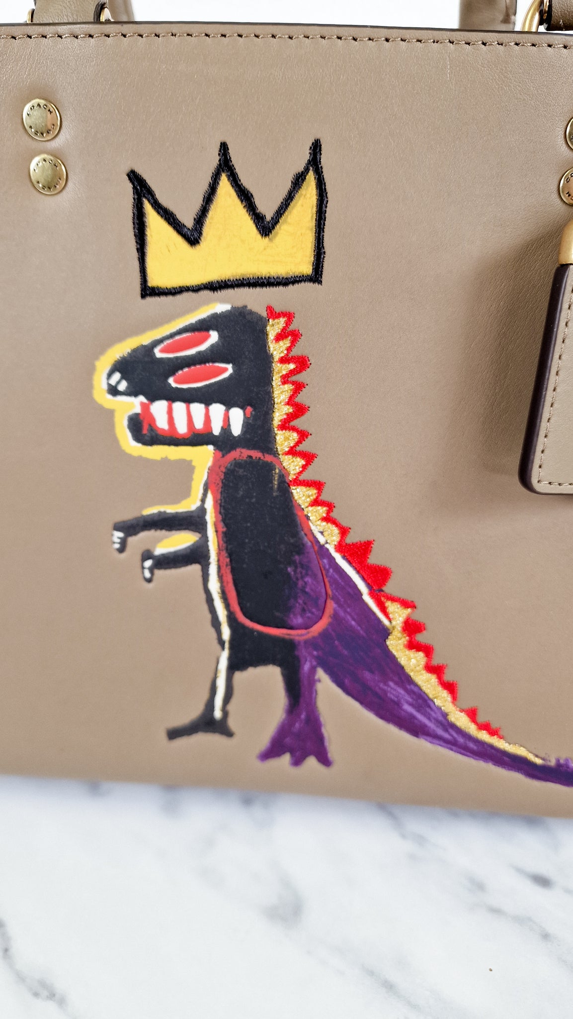 coach dino backpack Coach x Jean-Michel Basquiat Rogue 25 Pez Dispenser Dinosaur Bag in El – Essex Fashion House