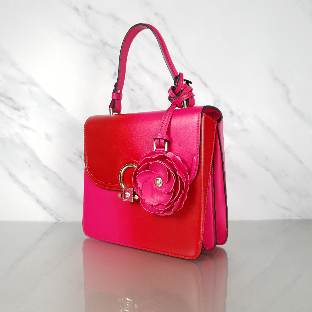 Versace DV One Pink Red Handbag with Top Handle Flower LIMITED