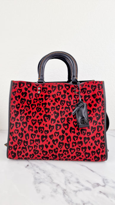 Coach 1941 Rogue 31 Wild at Heart Red Leopard Calfhair Haircalf & Black Leather - Satchel Handbag Coach 54554