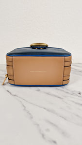Coach 1941 Riley Lunchbox Bag in Dark Denim Blue Smooth Leather Colorblock Tophandle Crossbody Bag - Coach 704