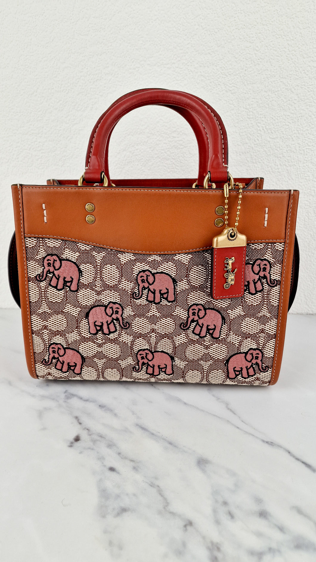 Coach Rogue 25 Signature Textile Jacquard with Embroidered Pink Elephants 1941 Handbag - Coach C6165