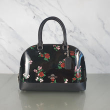 Load image into Gallery viewer, Coach mini sierra satchel black patent leather floral handbag
