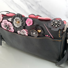 Load image into Gallery viewer, Coach Dinky Wild Tea Rose Fringe Black Pink limited edition 86847
