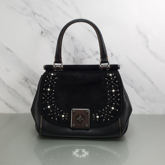 Coach Drifter Tophandle Crossbody Bag with Pearl Prairie Rivets in Black Mixed Leathers & Suede - SAMPLE BAG