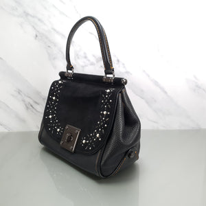 Coach Drifter Tophandle Crossbody Bag with Pearl Prairie Rivets in Black Mixed Leathers & Suede - SAMPLE BAG