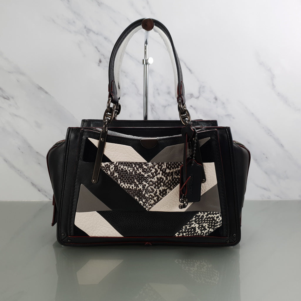 Rare Coach Dreamer in Black Smooth Leather With Genuine Snakeskin