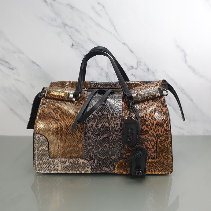 Coach Mystery Sample Bag Snakeskin Panelled leather HandbagCoach Mystery Sample Bag in Genuine Snakeskin and Smooth Black Leather