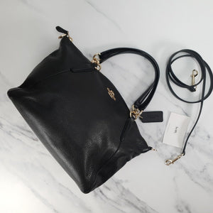 F36675 Coach Small Kelsey satchel black pebble leather handbag