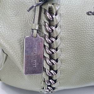 35950 Coach Whiplash Army Green Handbag Pebble leather Chain detail