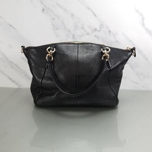 F36675 Coach Small Kelsey satchel black pebble leather handbag