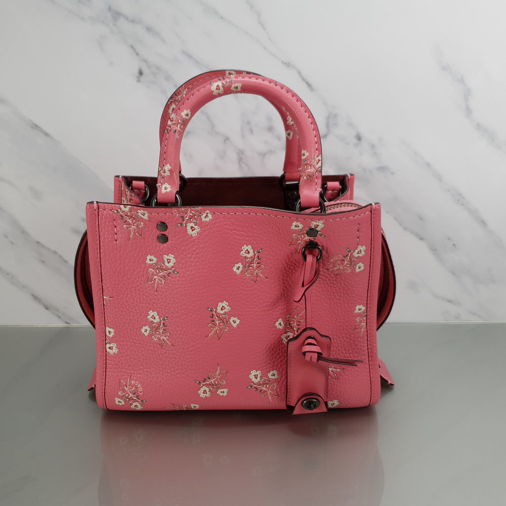 COACH Red & Pink Floral Nylon Crossbody Purse. 