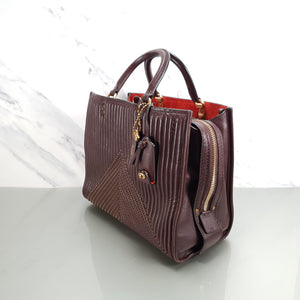 Coach Rogue 31 in Oxblood Quilted Nappa Leather Chevrons with Studs & Red Suede - SAMPLE BAG