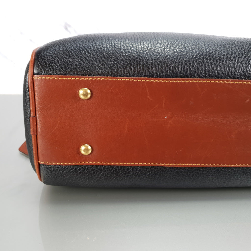 Vintage 80s Coach Bag in Colorblock Black & Brown Pebbled Leather