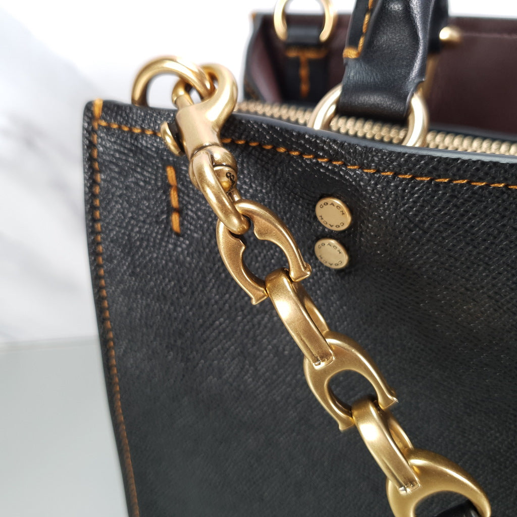 Coach Rogue 25 in Black Crossgrain Leather and C-chain - Crossbody