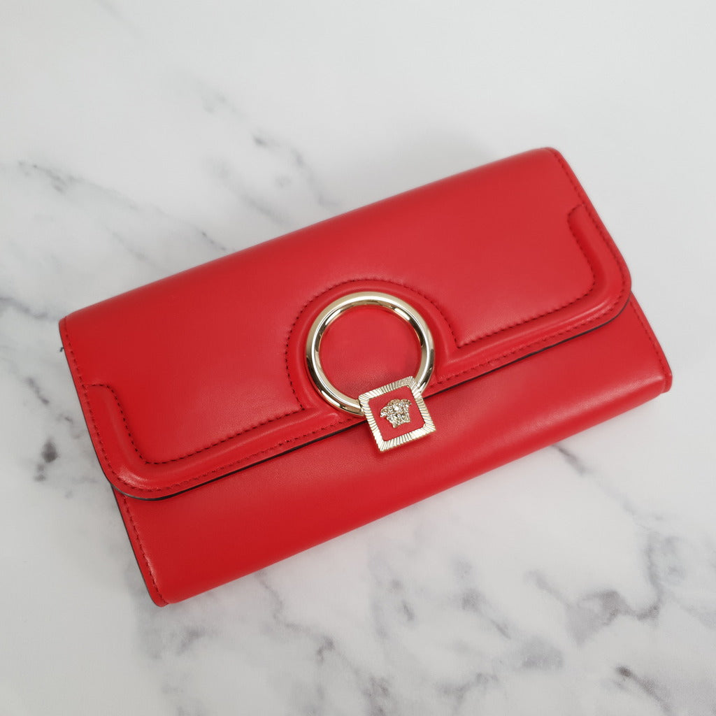 Versace DV One Wallet in Red Nappa Leather with Medusa Clasp