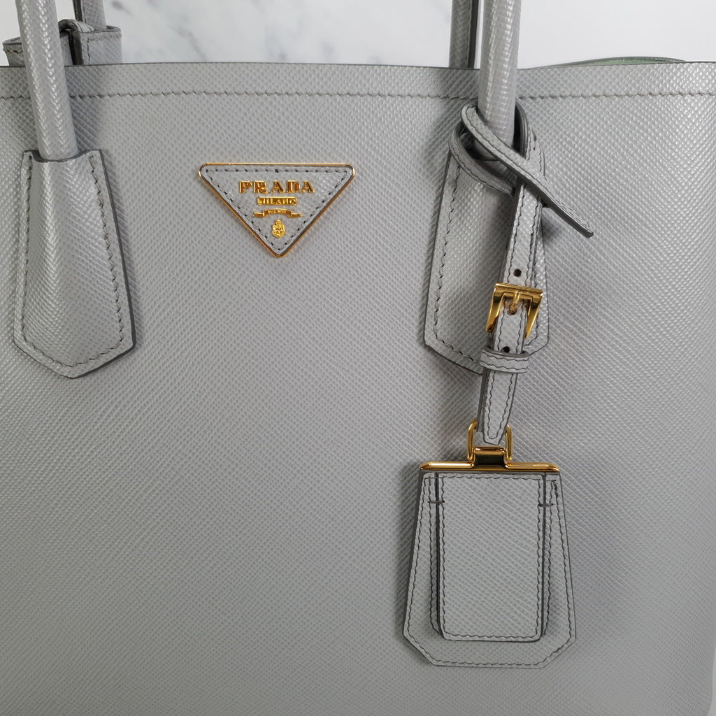 Prada Grey Saffiano Leather Double Tote Medium QNBFGR3RM7001