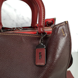Coach 54556 Rogue 36 oxblood pebble leather red suede handbag