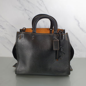 Coach 38124 Rogue 31 black pebble leather handbag suede