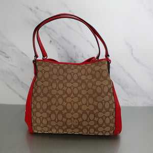 Coach Edie Signature Colorblock REd smooth leather shoulder bag