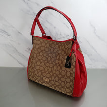 Load image into Gallery viewer, Coach Edie Signature Colorblock REd smooth leather shoulder bag
