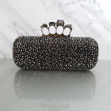 Load image into Gallery viewer, Alexander McQueen  226177 000926 Knuckle Box Clutch Skull Crystal Embellished Satin Silk Black
