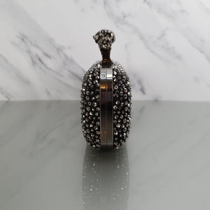Alexander McQueen  226177 000926 Knuckle Box Clutch Skull Crystal Embellished Satin Silk Black