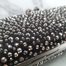 Load image into Gallery viewer, Alexander McQueen  226177 000926 Knuckle Box Clutch Skull Crystal Embellished Satin Silk Black
