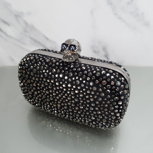 Alexander McQueen 208024 000926 Skull box clutch black satin crystal embellished bag