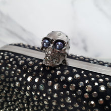 Load image into Gallery viewer, Alexander McQueen 208024 000926 Skull box clutch black satin crystal embellished bag
