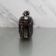 Load image into Gallery viewer, Alexander McQueen 208024 000926 Skull box clutch black satin crystal embellished bag
