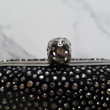 Load image into Gallery viewer, Alexander McQueen 208024 000926 Skull box clutch black satin crystal embellished bag
