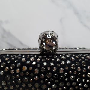 Alexander McQueen 208024 000926 Skull box clutch black satin crystal embellished bag