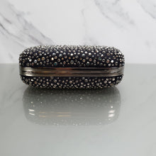 Load image into Gallery viewer, Alexander McQueen 208024 000926 Skull box clutch black satin crystal embellished bag
