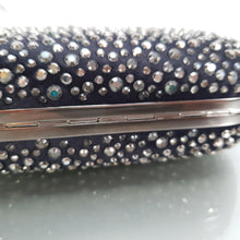 Load image into Gallery viewer, Alexander McQueen 208024 000926 Skull box clutch black satin crystal embellished bag
