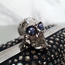 Load image into Gallery viewer, Alexander McQueen 208024 000926 Skull box clutch black satin crystal embellished bag
