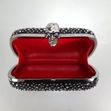 Load image into Gallery viewer, Alexander McQueen 208024 000926 Skull box clutch black satin crystal embellished bag
